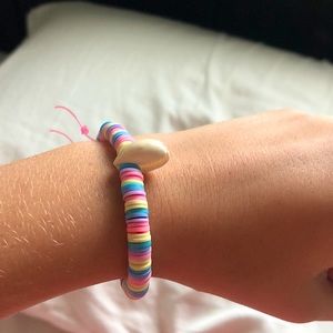 Handmade clay bead bracelet with shell